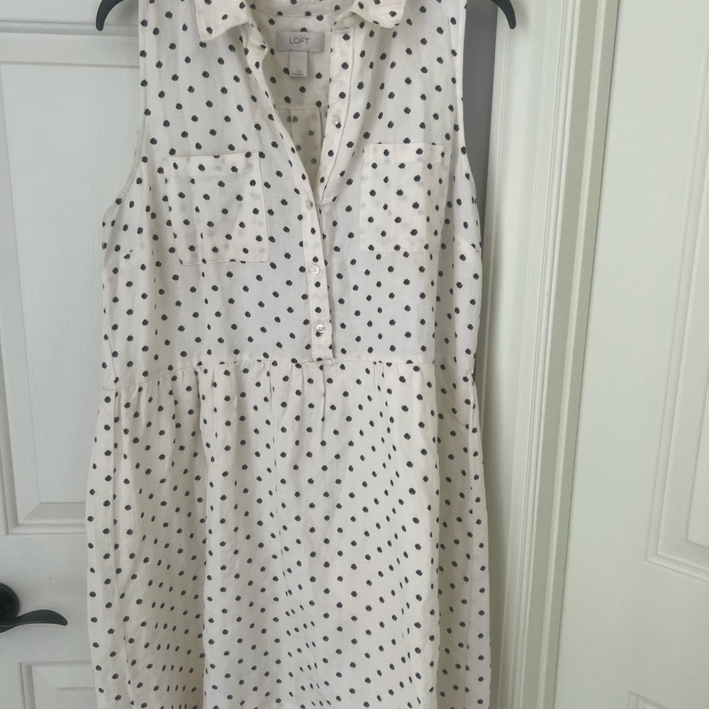 LOFT Cream and Black Polka Dot Midi Dress